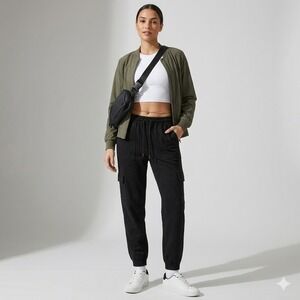 Zara Cargo Velour Suede Jogger Pants Black XS Relaxed Streetwear Minimalist